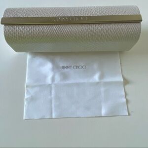 Jimmy Choo Designer Cream Leather Reptile Embossed Luxury Eye Glass Case…
